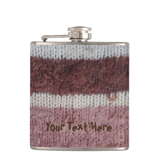 brown knitted stripes vintage style fun hip flask (Front)