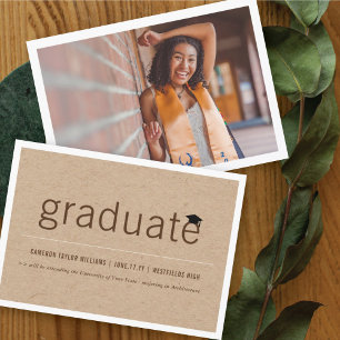 Brown Kraft Minimalist Graduate Photo Graduation Announcement