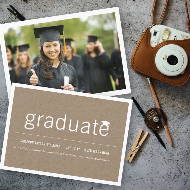 Brown Kraft Minimalist Graduate Photo Graduation Announcement (Creator Uploaded)