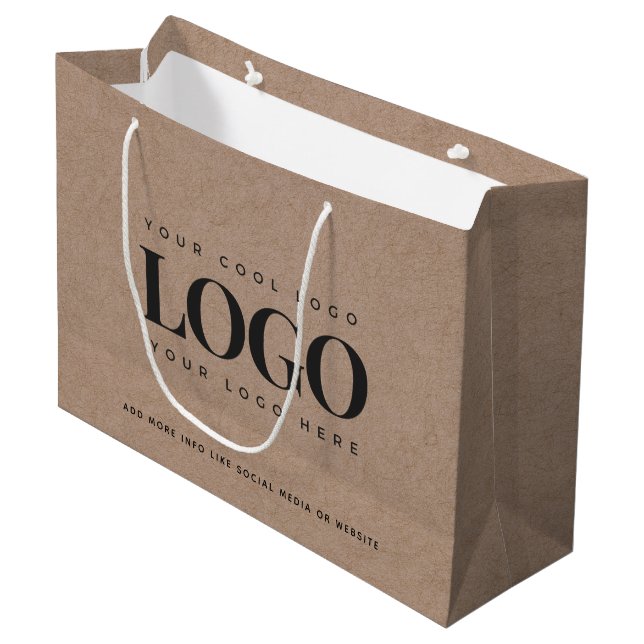Brown Kraft Paper Look Round Logo Business Custom Large Gift Bag (Front Angled)