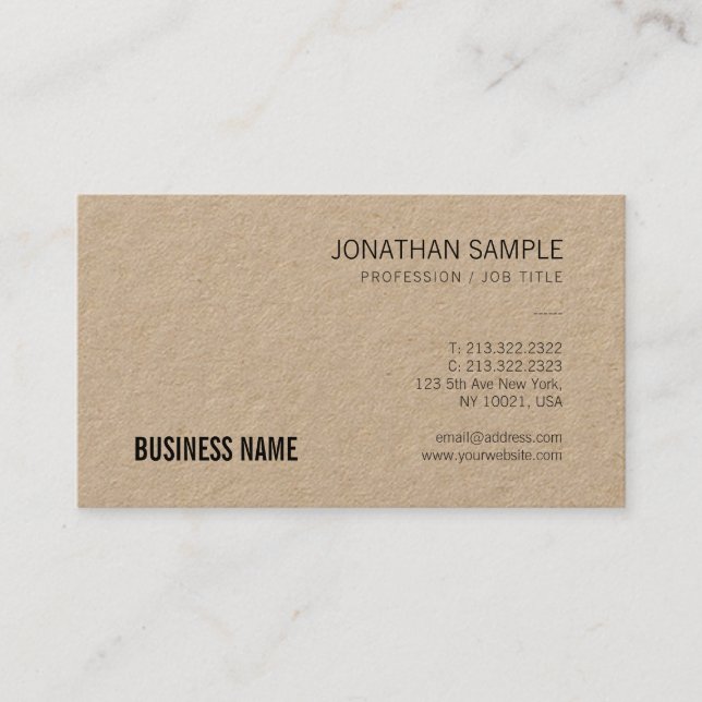 Brown Kraft Paper Professional Elegant Plain Luxe Business Card (Front)