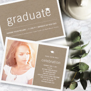 Brown Kraft Simple Graduate Photo Graduation Party Invitation