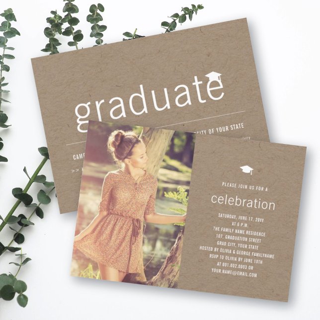 Brown Kraft Simple Graduate Photo Graduation Party Invitation (Creator Uploaded)