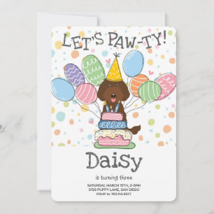 Brown Labradoodle Dog Birthday Party Invitation