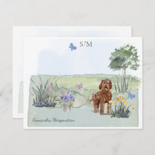Brown Labradoodle Dog Butterfly Monogram & Name Card
