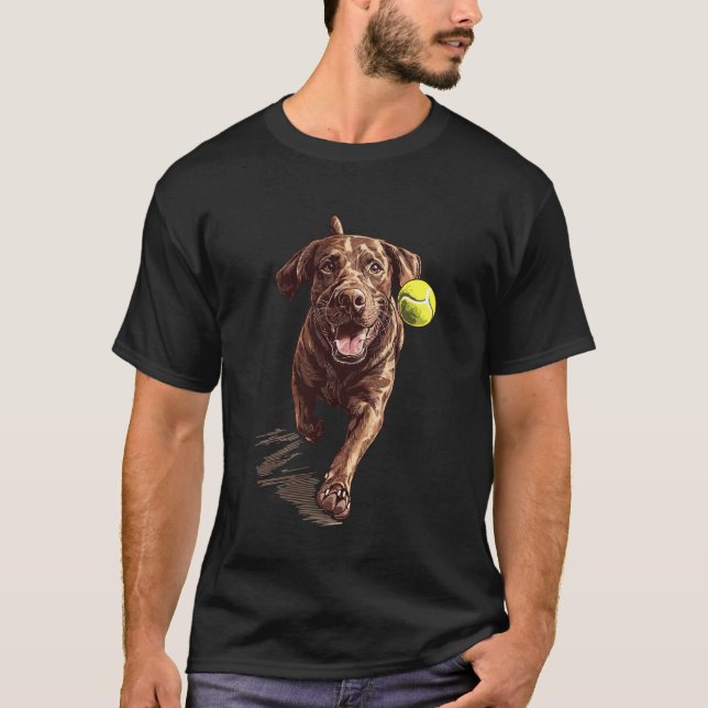 Brown Labrador Chasing Ball T-Shirt (Front)