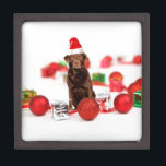 Brown Labrador Dog Christmas w Gifts Santa Hat Jewellery Box<br><div class="desc">A cute labrador dog sitting with Christmas ornaments and gifts wearing Santa hat. A perfect way to celebrate Christmas!</div>