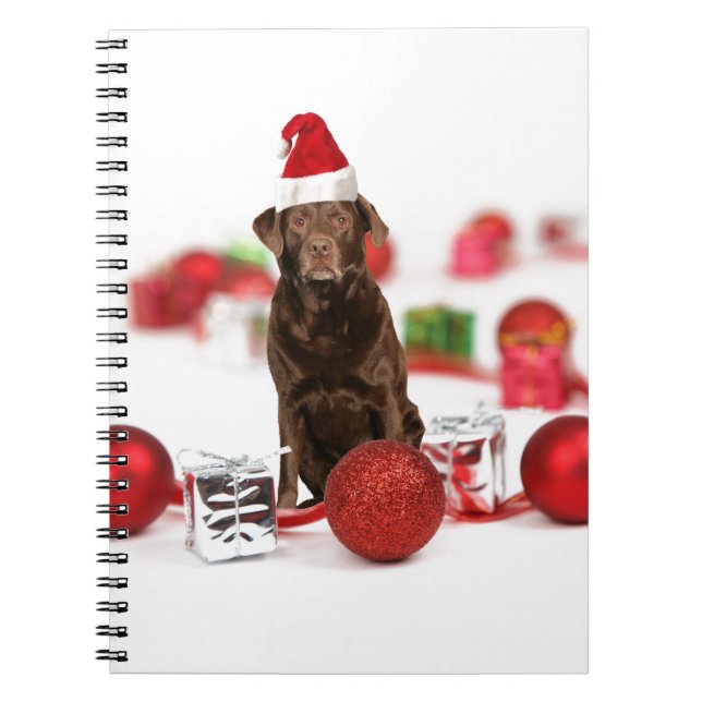 Brown Labrador Dog Christmas w Gifts Santa Hat Spiral Notebook (Front)