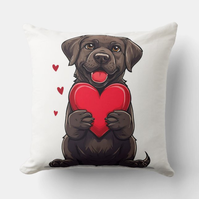 🐶 Brown Labrador Dog Heart Throw Pillow Cute Gift (Front)