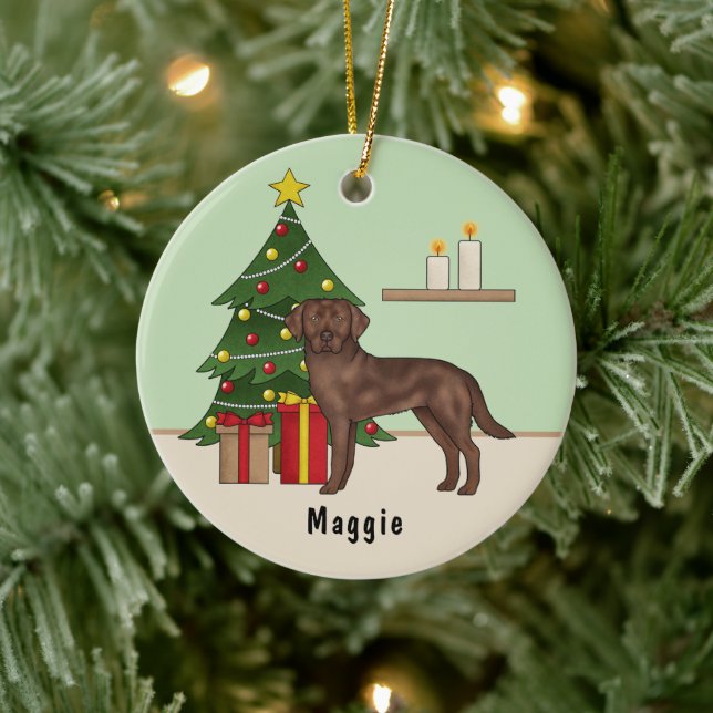Brown Labrador Retriever Dog With Christmas Tree Ceramic Tree Decoration (Tree)