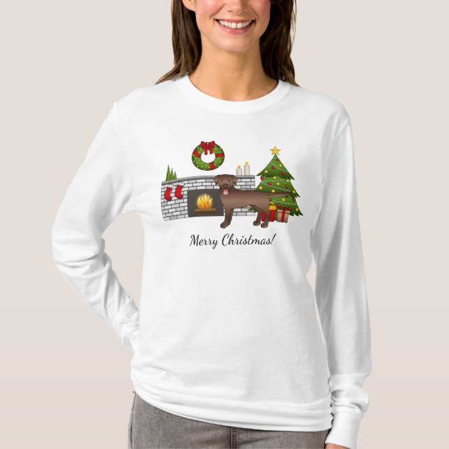 Brown Labrador Retriever - Festive Christmas Room T-Shirt (Front)