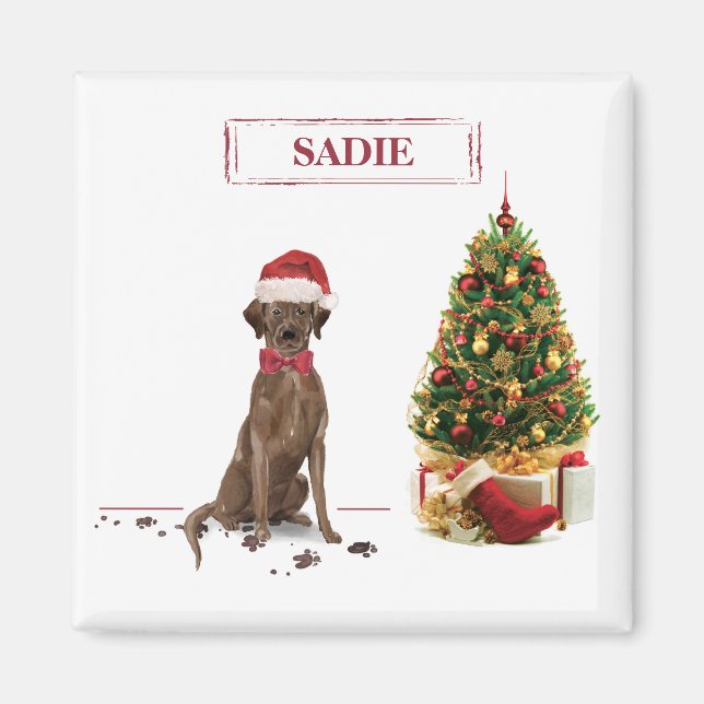 Brown Labrador Retriever Funny Christmas Dog Tree Magnet (Front)