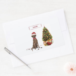 Brown Labrador Retriever Funny Christmas Dog Tree Rectangular Sticker