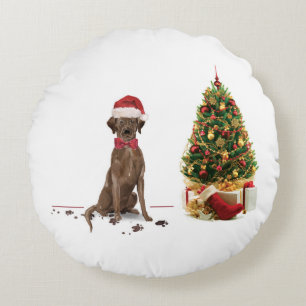 Brown Labrador Retriever Funny Christmas Dog Tree Round Cushion