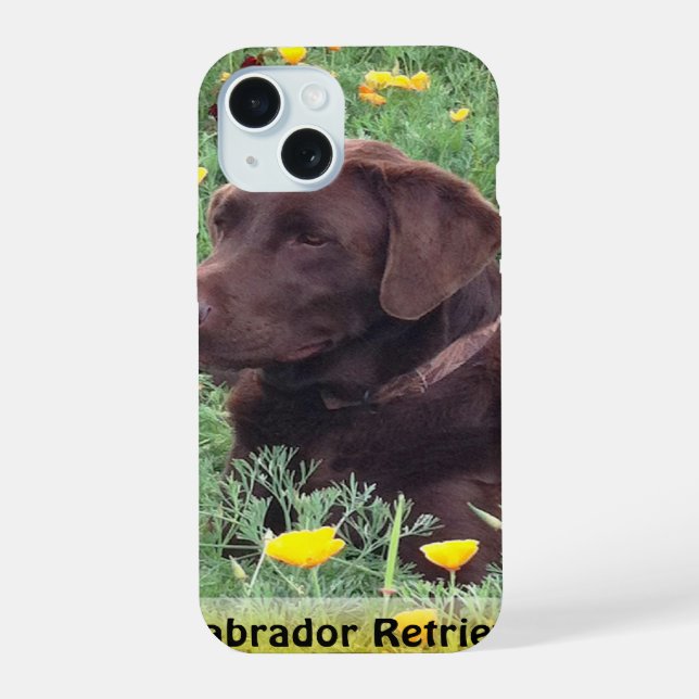 Brown Labrador Retriever in Poppy Patch iPhone 15 Case (Back)
