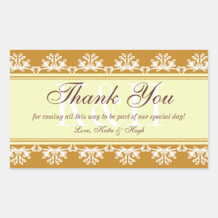 Brown lace border thank you out of town gift bag rectangular sticker