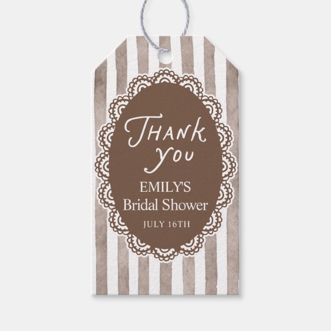  Brown Lace Bridal Shower  Gift Tags (Front)