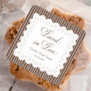 Brown Laced in Love Bridal Shower Square Sticker