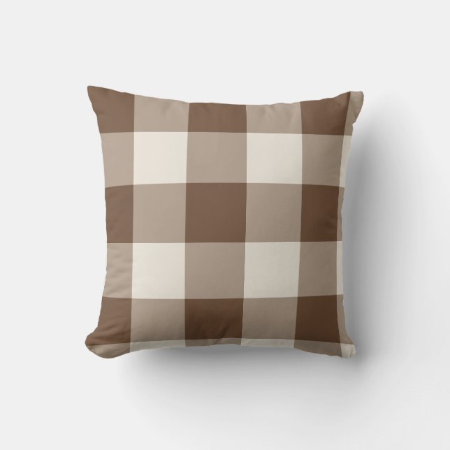 Brown Large Chequered Gingham Cushion (Front)