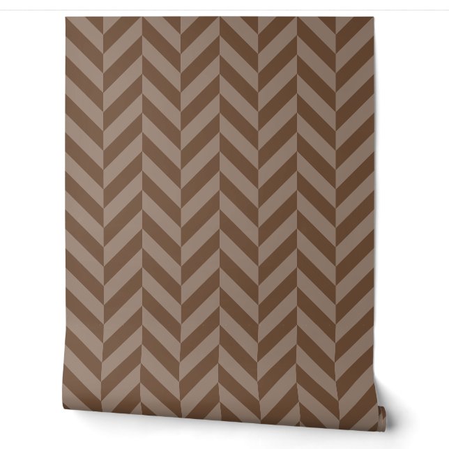 Brown Large Herringbone Weave Wallpaper (Unrolling)