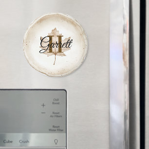 Brown Leaf Monogram Name Magnet
