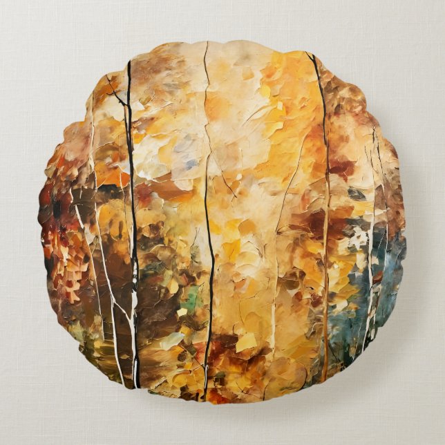 Brown Leaf  Nature Serenity Abstract Art Round Cushion (Front)