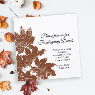 Brown Leaf Stamp Thanksgiving Dinner Invitation