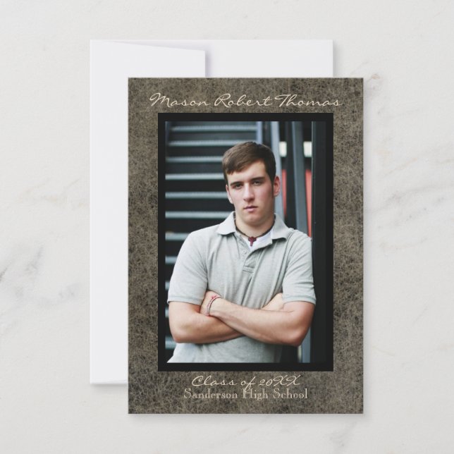 Brown Leather - 3x5 Graduation Announcement (Front)