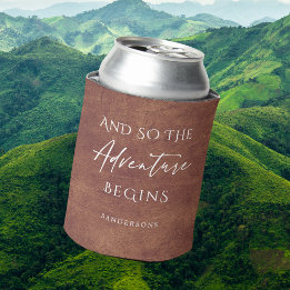 Brown Leather Adventure Personalised Can Cooler