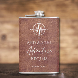 Brown Leather Adventure Personalised Hip Flask
