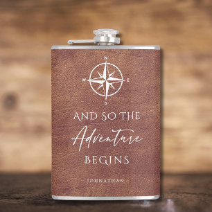 Brown Leather Adventure Personalized Hip Flask