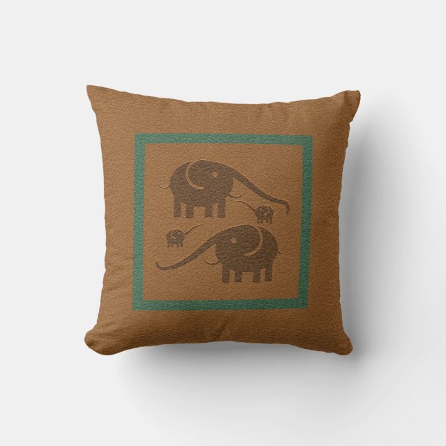 Brown Leather And Brown Elephants Cushion (Front)