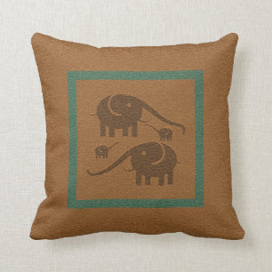 Brown Leather And Brown Elephants Cushion