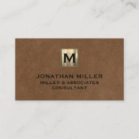 Brown Leather Brushed Gold Monogram