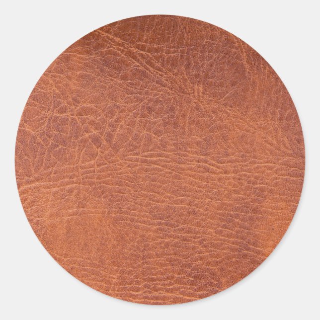 Brown leather classic round sticker (Front)