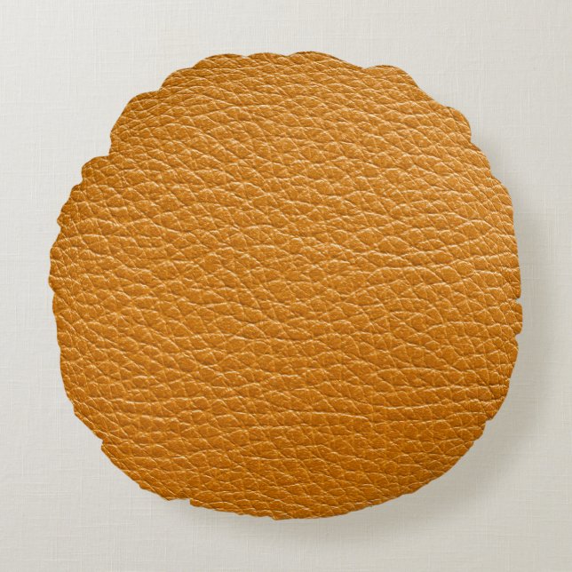 Brown Leather, Closeup Texture Background. Round Cushion (Front)