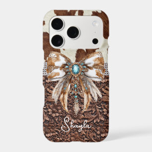 Brown Leather Cowhide Jewelled Bow Monogrammed