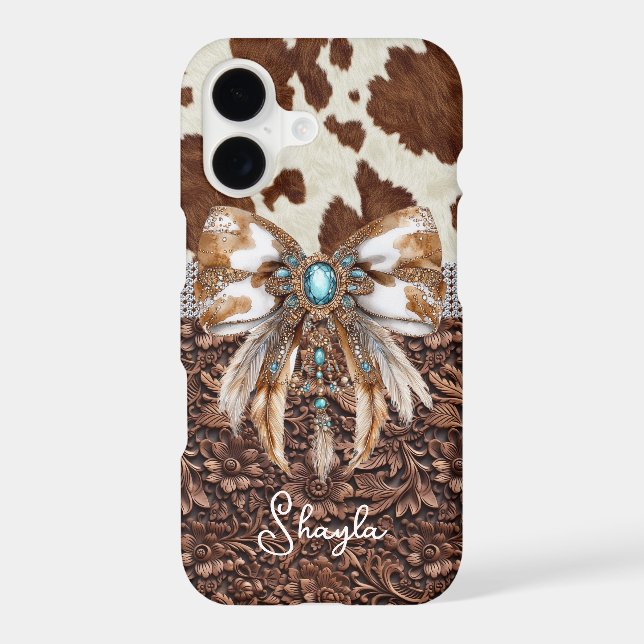 Brown Leather Cowhide Jewelled Bow Monogrammed (Back)