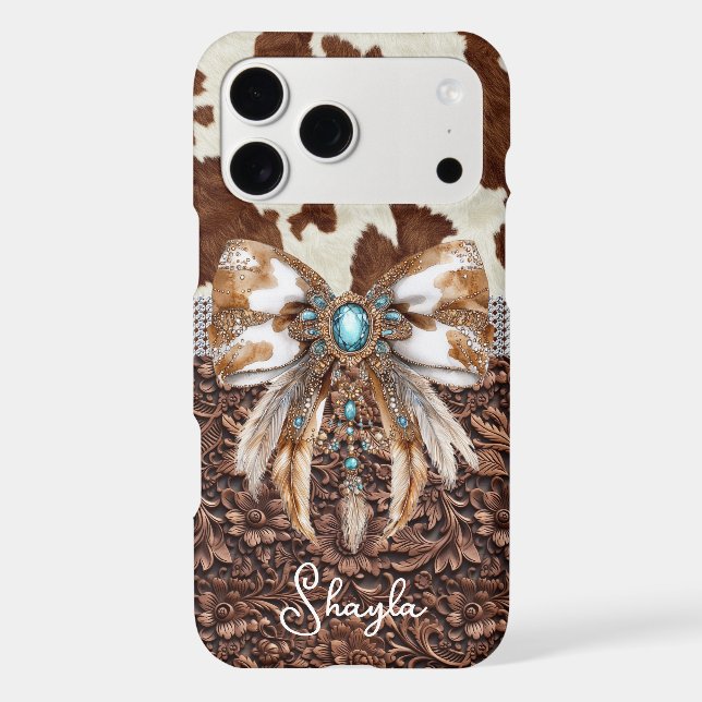 Brown Leather Cowhide Jewelled Bow Monogrammed (Back)