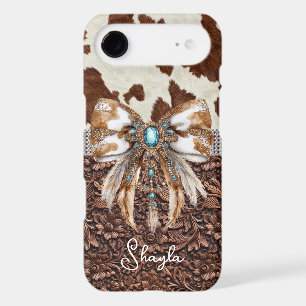 Brown Leather Cowhide Jewelled Bow Monogrammed