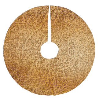 Brown Leather: Detailed Texture Closeup Brushed Polyester Tree Skirt