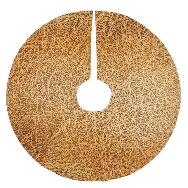Brown Leather: Detailed Texture Closeup Brushed Polyester Tree Skirt (Front)