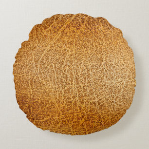 Brown Leather: Detailed Texture Closeup Round Cushion