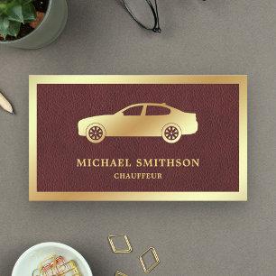 Brown Leather Gold Car Professional Chauffeur Business Card