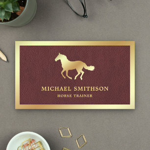 Brown Leather Gold Foil Horse Riding Instructor Business Card