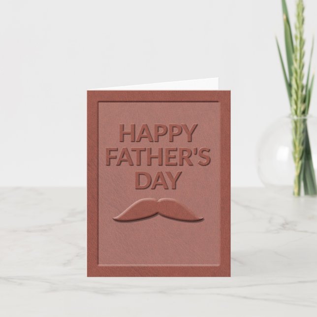 Brown Leather Happy Father's Day With Moustache Note Card (Front)