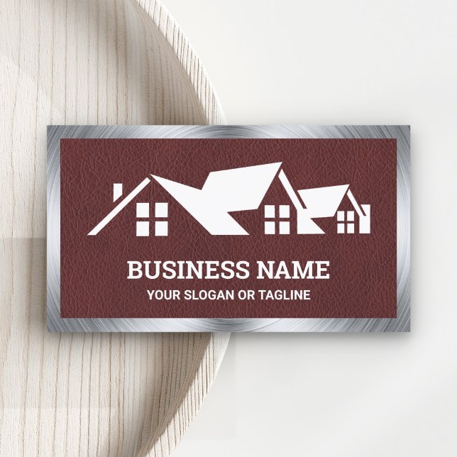 Brown Leather House Roofing Construction Roofer Business Card (Creator Uploaded)