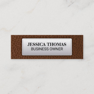 Brown Leather Leather Stitched Label Mini Business Card
