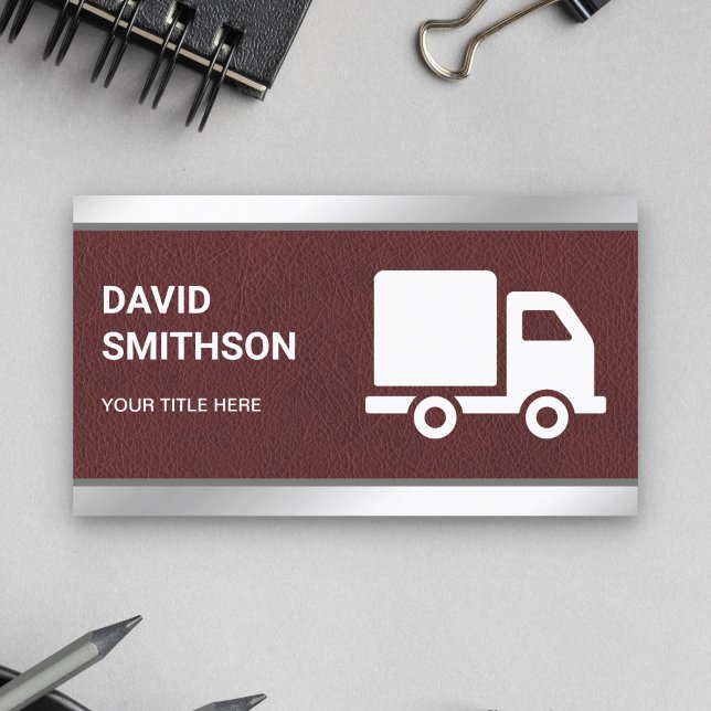 Brown Leather Logistics Transportation Cargo Truck Business Card (Creator Uploaded)