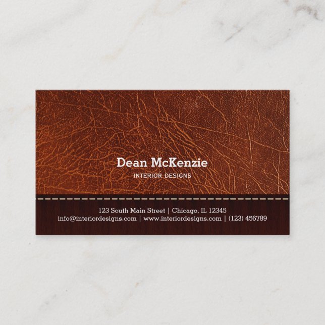Brown leather look interior design business card (Front)